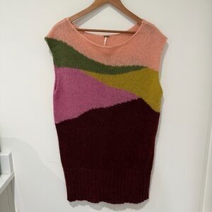 Free People Kid Mohair Colorblock Sweater Dress Asymmetrical Knit, Size M